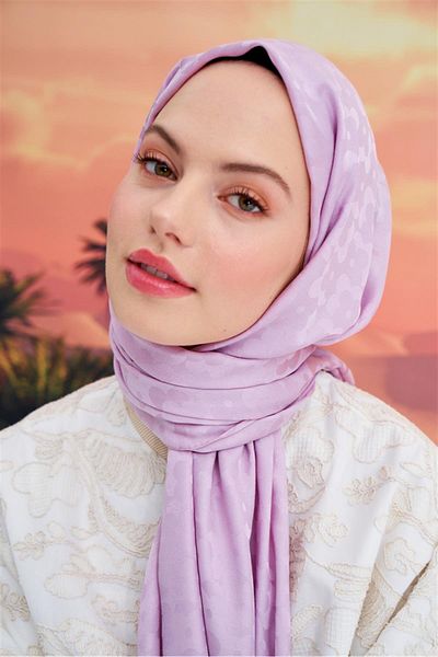 carell Flower Pattern Jacquard Italian Silk Shawl Lilac