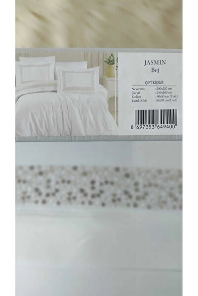 Özdilek Jasmine Beige Double Embroidered Cotton Satin 4-Pillow Duvet Cover Set