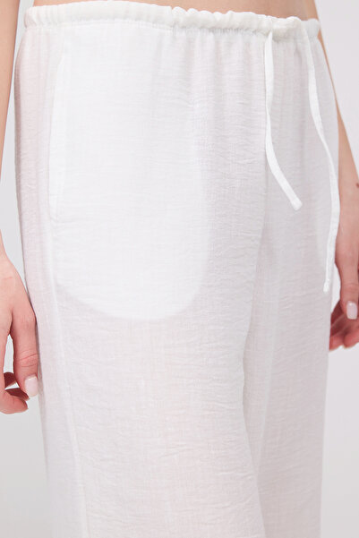 Addax Elastic Waist Front Tie Wide Leg Trousers Pn16599-U1