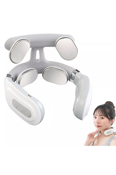 Arabest جهاز تدليك الرقبة الكهربائي، بأربعة رؤوس تسخين، ونبضات تحفيز الأعصاب عبر الجلد (TENS)، لتخفيف الألم والتدليك، أبيض