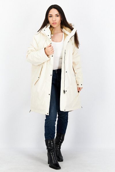 Aigle Women Hooded Plain Parka Jacket, Cream