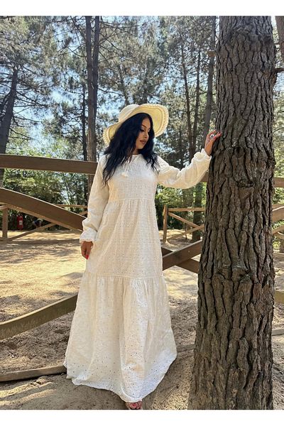 moneta boutique Μακρύ Γυναικείο Φόρεμα με στάμπα λουλουδιών - Κεντητό με χτένι
