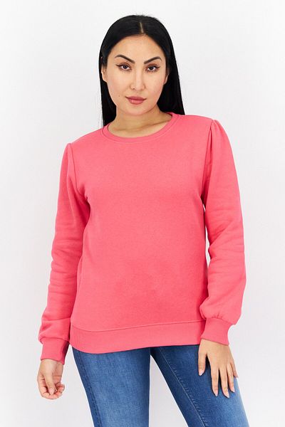 French Connection Women Crew Neck Solid Fleece Puff Sleeve Sweatshirts, Dessert Rose