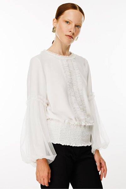 Ghisa Kadın Ekru Beli Lastikli Bluz