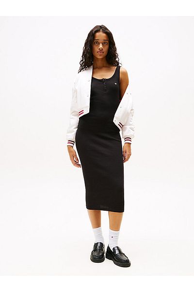 Tommy Hilfiger Women's Ribbed Midi Tight Black Dress