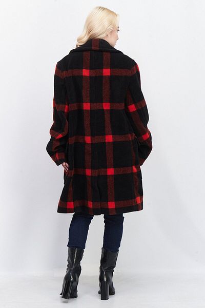 French Connection Women Oversized Long Sleeve Plaid Trench Coat, Red