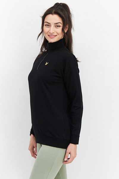 Lyle & Scott Women High Neck Long Sleeve Embroidered Logo Sweatshirt, Black