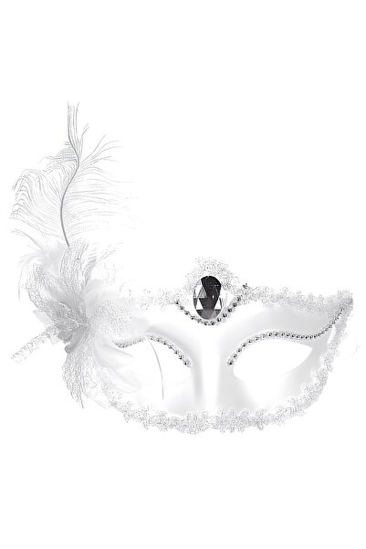 ReilaParty White Matte Color Party Prom Mask with Feathered Roses on the Side...