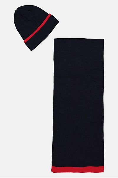 Levi's Men 2 Pieces Brand Logo And Scarf Set, Navy/red
