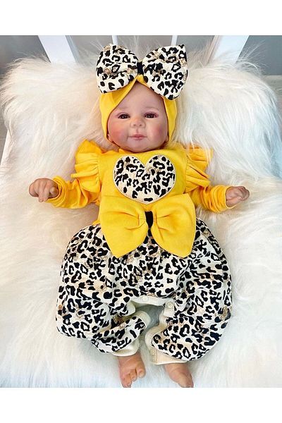 Babydonat 100% Cotton Set with Bow and Leopard Pattern for Baby Girl