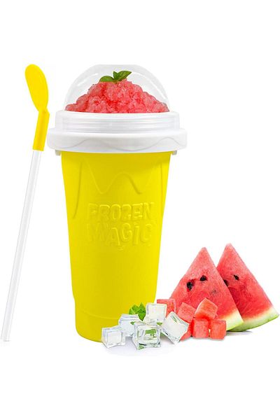 AWH Slushy Maker Cup – Magic Frozen Squeeze Cup for DIY Smoothies&Slushies with Lid &Straw (Yellow)