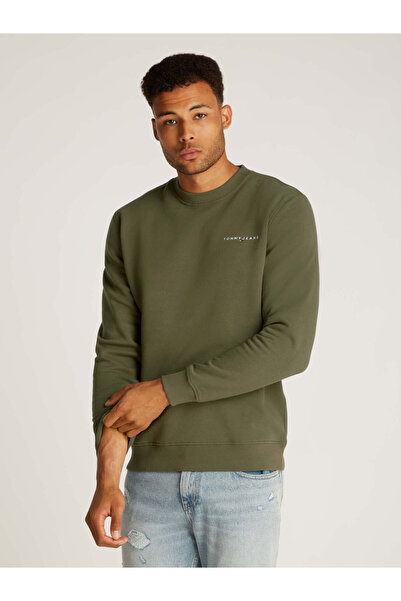 Tommy Hilfiger Erkek Tjm Logo Yuvarlak Yaka Sweatshirt - Yeşil