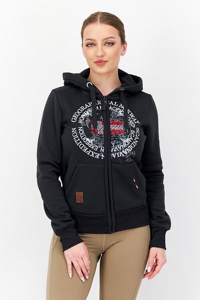 Geographical Norway Women Hooded Full Zip Embroidered Logo Sweatshirt, Dark Grey