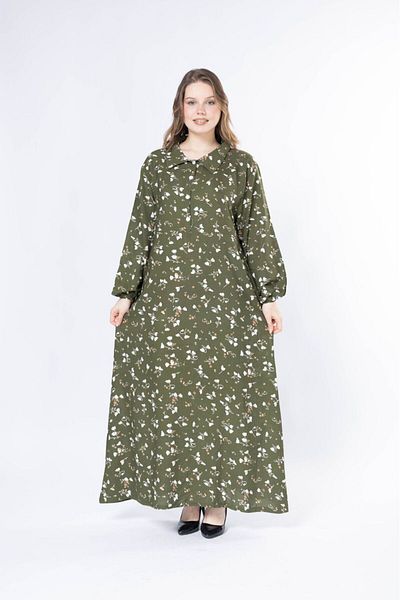 mervemoda Women's long plus size woven viscose dress