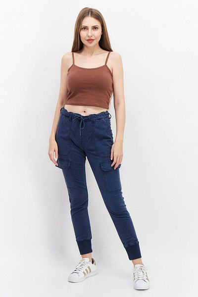Pepe Jeans Women Solid Regular Length Cargo Pants, Navy