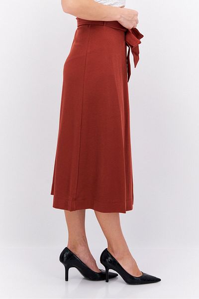 Esprit Women Solid Belted Midi Skirts, Brown