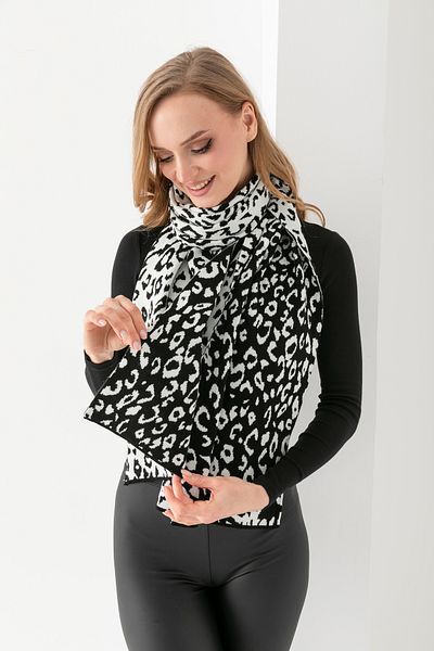 VEGA MODA Tricotaj cu imprimeu leopard Eșarfă pentru femei - Eșarfă tricotată cu textura moale