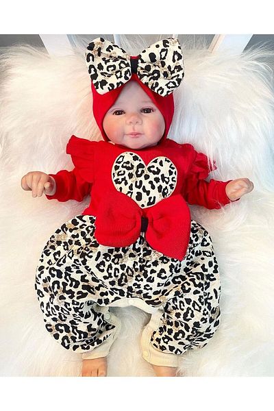 Babydonat 100% Cotton Jumpsuit with Leopard Print and Bow for Baby Girl