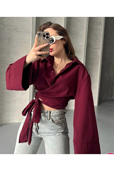 GALAVİP Women's New Season Burgundy Lacing Detailed Shirt