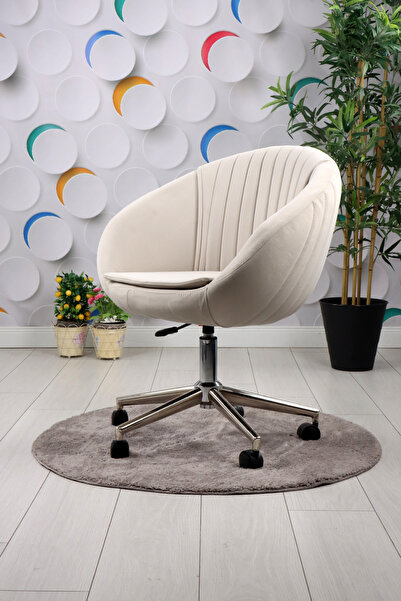 SandalyeDeposu İstiridye Krom Ayaklı Çalışma Koltuğu (Krem Kumaş)