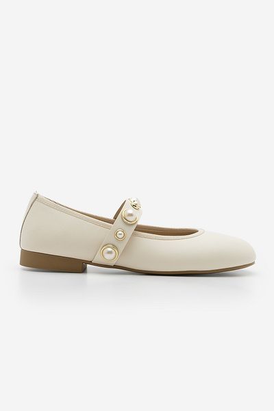Marjin Damen-Ballerina mit Perlenband Vesma Ecru