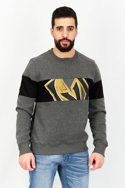 NHL Men Crew Neck Graphic Long Sleeve Fleece Sweatshirt, Grey