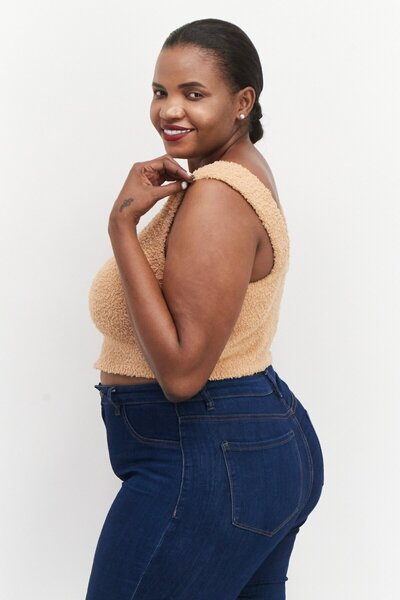 Nina Parker Women Plus Size Square Neck Sleeveless Textured Top, Brown