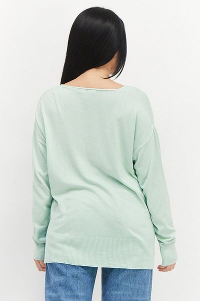 French Connection Women V Neck Long Sleeve Plain Sweater, Mint Green