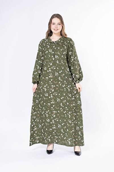 mervemoda Women's long plus size woven viscose dress