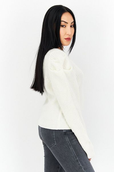 Aqua Women Round Neck Knitted Sweater, Ivory