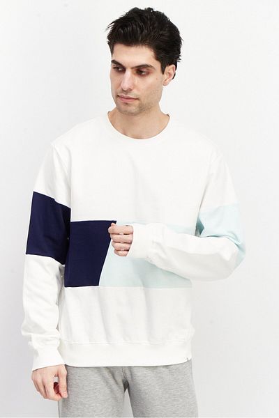 Sovereign Code Men Crew Neck Long Sleeve Textured Sweatshirt, White Combo
