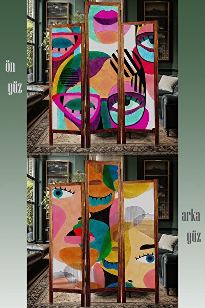 Modacanvas Masif Ahşap Kumas Asimetrik Paravan