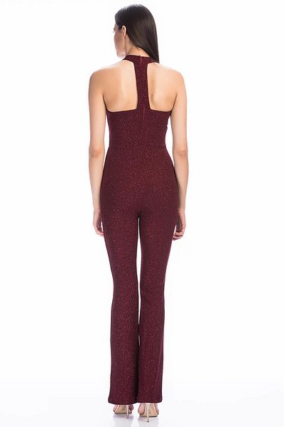 Sense Salopetă de rochie de seară cu sclipici cu fereastră în față |   Tlm31341 Roșu Claret