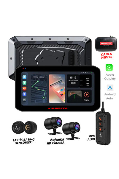 Knmaster MOTOPLAY 2000 2K Çift Kameralı Kablosuz CarPlay
