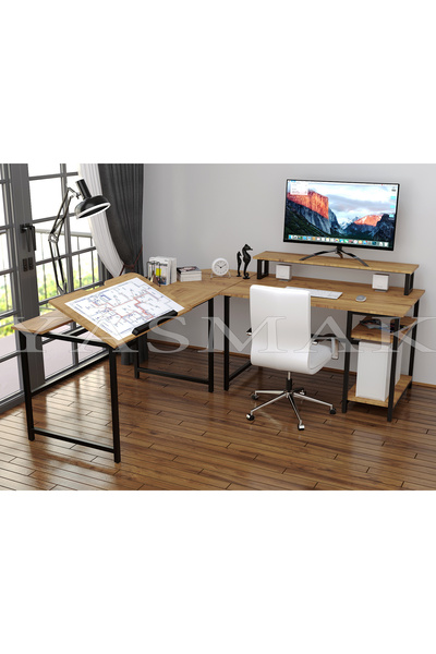 METMOBSAN L tipi Bilgisayar Çalışma Çizim Mühendis Masası (dıştan 180x180 gel...