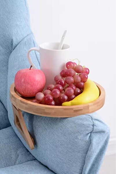 Digithome Bambu Katlanabilir Ayaklı Koltuk Kolu Keyif Servis ve Sunum Tepsisi 25 Cm Yuvarlak - THN76