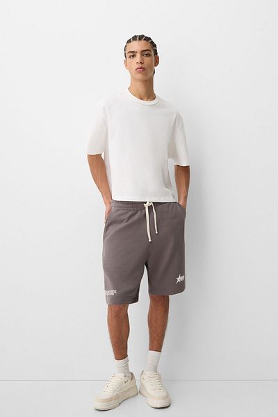 Bershka Plush Bermuda Shorts With Print Ramadan