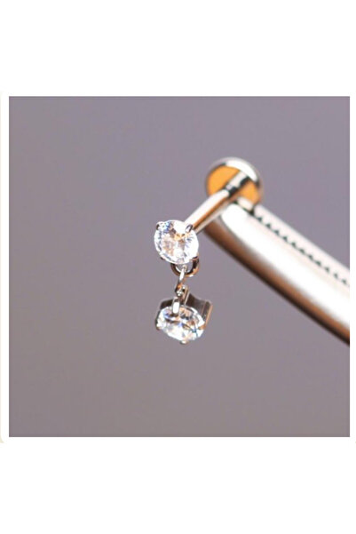 Bylin G23 Titanyum İki Zirkon Taşlı Sallantı Titanyum Kıkırdak Piercing/Labre...