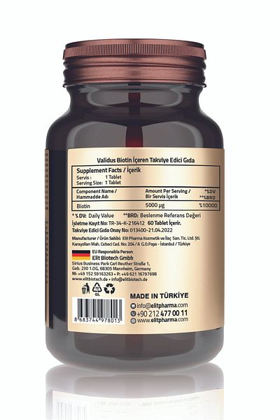 Validus 60 Tablets Biotin 5000 Mcg