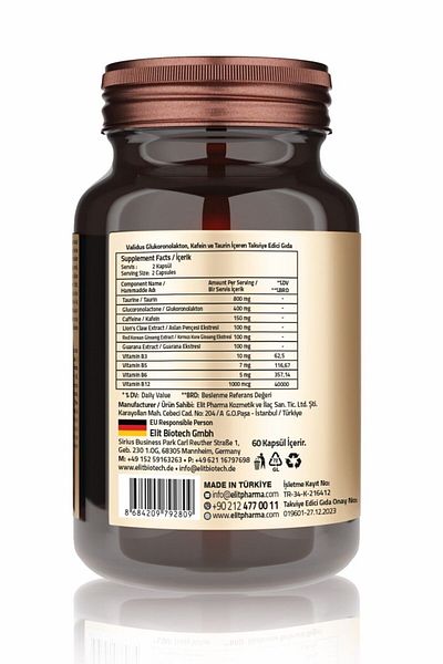 Validus Taurine Glucoronolactone Lion's Claw Extract Guarana Extract 60 Capsules