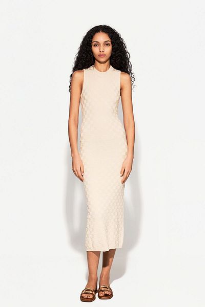 Bershka Textured Check Midi Dress Ramadan