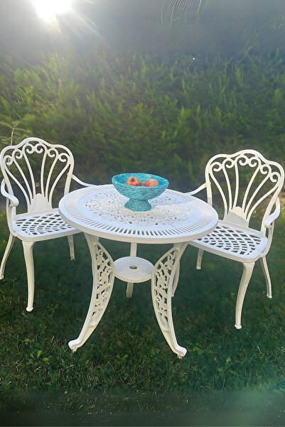 Ceritti Ferforje Görünümlü Plastik, Dış Mekana Uygun Beyaz Masa Ve Sandalye T...