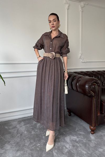MAGARDE Brown Oversize Shirt Suit Set