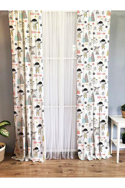 Lolla Native American Patterned Printed Children's Room Patterned Background Curtain