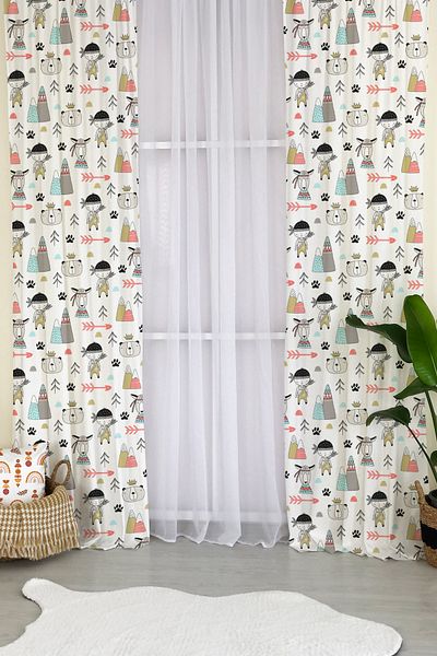 Lolla Native American Patterned Printed Children's Room Patterned Background Curtain