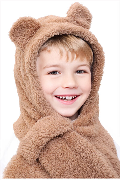 İpek Tekstil Winter Bear Hat Kerchief Versatile Cute Plush Ear Protection Scarf