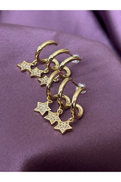 lavanderopa Üçlü Birleşik Yıldızlı Çelik Küpe