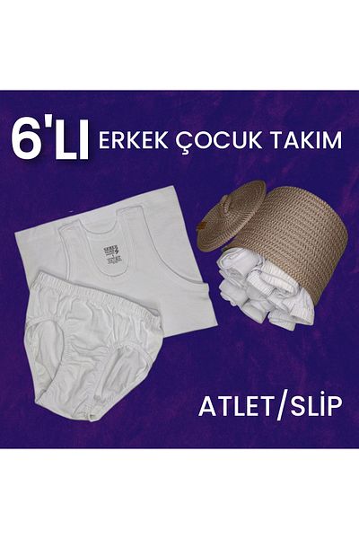 Seher Yıldızı 100% Cotton 6 Pieces White Boys' Undershirt and Slip Suit