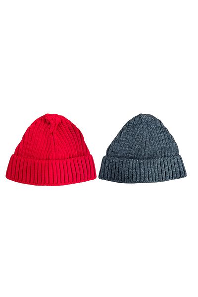 Mevo 2 Pack Unisex Knitwear Short Red and Gray Colored Skullcap Beanies
