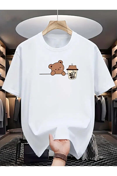 npLStore تي شيرت كبير الحجم مطبوع عليه دمية دب للجنسين